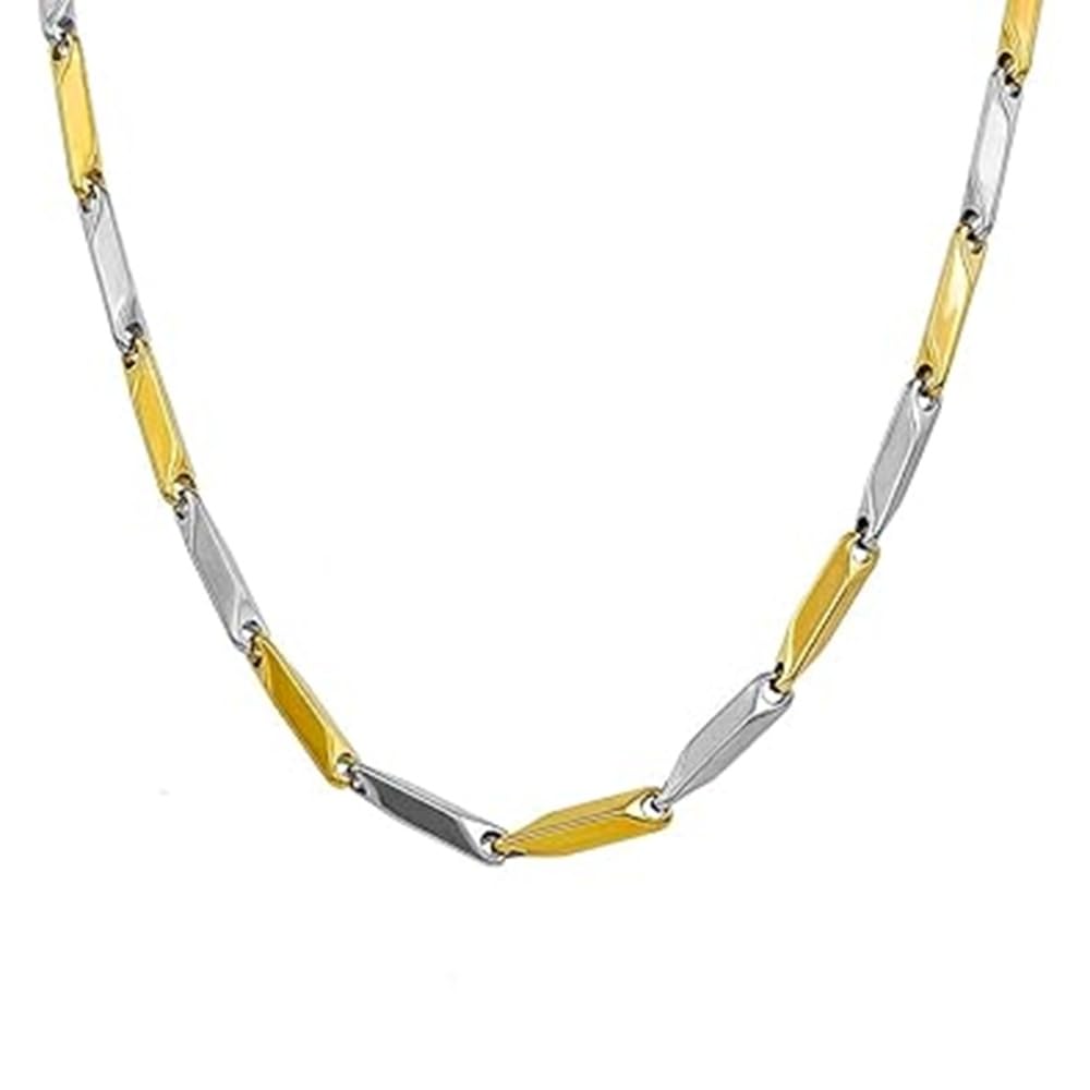 Premium Two-Tone Gold & Silver Stainless Steel Bar Link Chain Necklace For Men. 3mm Wide, 20-Inch Long Fashion Jewelry Accessory With Lobster Clasp.-image-35