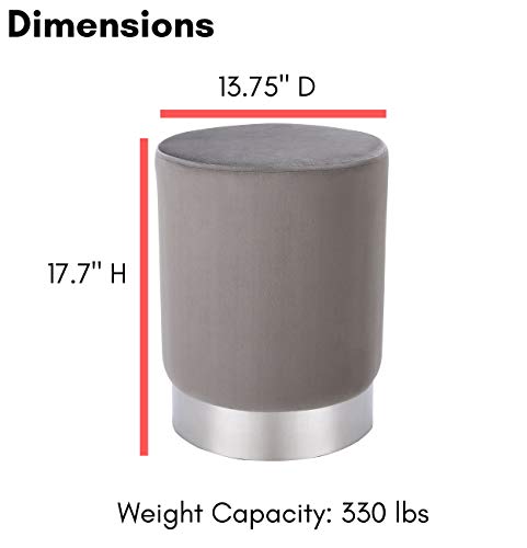 Birdrock Home Round Grey Velvet Ottoman Foot Stool – Soft Compact Padded Vanity Stool - Great For The Living Room, Bedroom And Kids Room - Small Furniture (Grey) #TOP2
