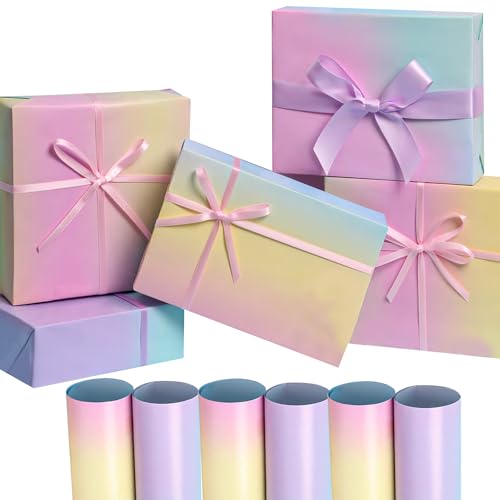 Gradient Rainbow Gift Wrapping Paper, 6PCS Colorful Birthday Wrapping Paper Gift Wrap Art Paper Gift Wrapping Paper for Christmas Birthday Anniversary Wedding Decor