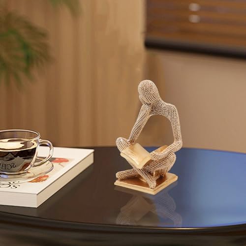 Neeenn Sparkling Gold Reading Women Statue, Thinker Sculptures, Abstract Art Ornament, Modern Aesthetic Figurine Decoration for Home Living Room Bedroom Office Shelf Table Desk Bookshelf Decor - Thumbnail 5
