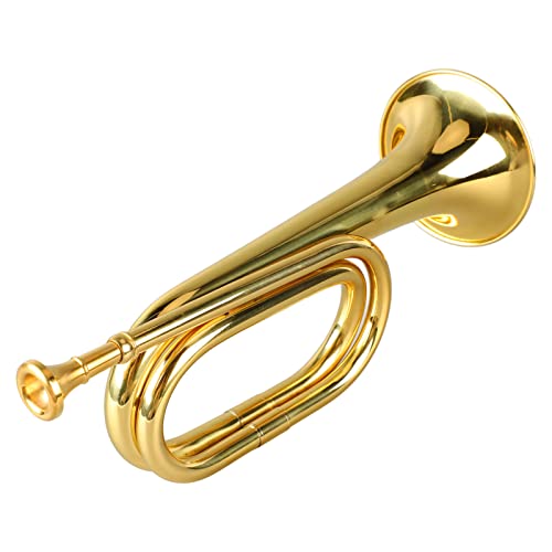 C Key Trumpet, Bugle Cavalry Military Style Brass Trumpet with Mouthpiece, Military Easy to Play, Army Military Attack Command Signal Horn for Marching Band, Beginners, Gifts (Gold)