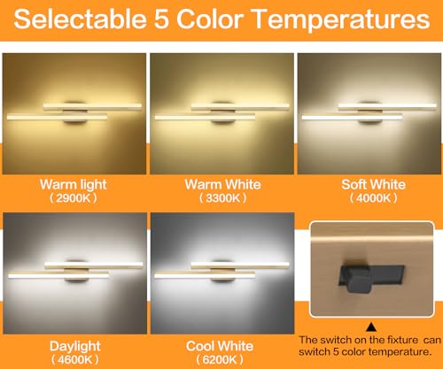 Image of PRESDE 32 Inch LED Bathroom Light Fixtures Over Mirror Brushed Gold Vanity Light Modern Bath Lighting Bar 5CCT