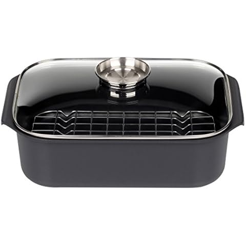 GSW rectangular roaster Gourmet with aroma glass lid and grill insert, cast aluminum, ø approx. 40 x 26 x H 11cm (optimized heat distribution on all types of stoves - except induction) Cover