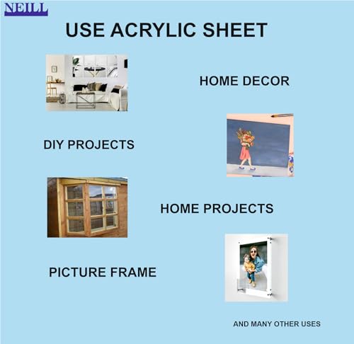 Image of NEILL High Gloss Acrylic Square Sheet with Rounded Corners, 3mm Thickness, Transparent 12 inch x 12 inch (Pack of 3) - Ideal for Glass Painting and DIY Projects Clear.