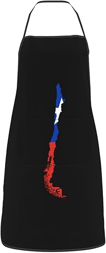 Miniatura 2 de Delantal impermeable con bolsillos con diseño de bandera de Chile, delantal de cocina con babero, delantal de chef para hombres y mujeres, Blanco
