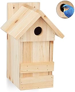 Relaxdays Nesting Box, Hanging Birdhouse, Untreated Wood, Opening Ø 2,8 cm, 25 x 16 x 14 cm, Natural