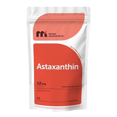 Image of Micro Ingredients Astaxanthin 12mg with MCT Oil, 90 Softgels | Premium Astaxanthin Antioxidant Supplements* | Fresh Microalgae Source | Triple Strength, Non-GMO, Gluten Free, No Soy
