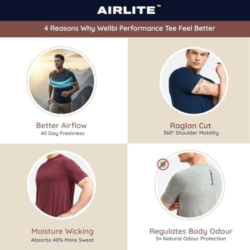 Image of Wellbi Bamboo Performance T-Shirt for Men | Raglan Sleeve Gym Training Sportswear | Quick Dry Moisture Wicking Anti-Bacterial | Ultra-Soft Breathable Eco-Friendly Activewear