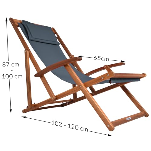Chaise longue pliante acacia 3 positions anthracite Casaria