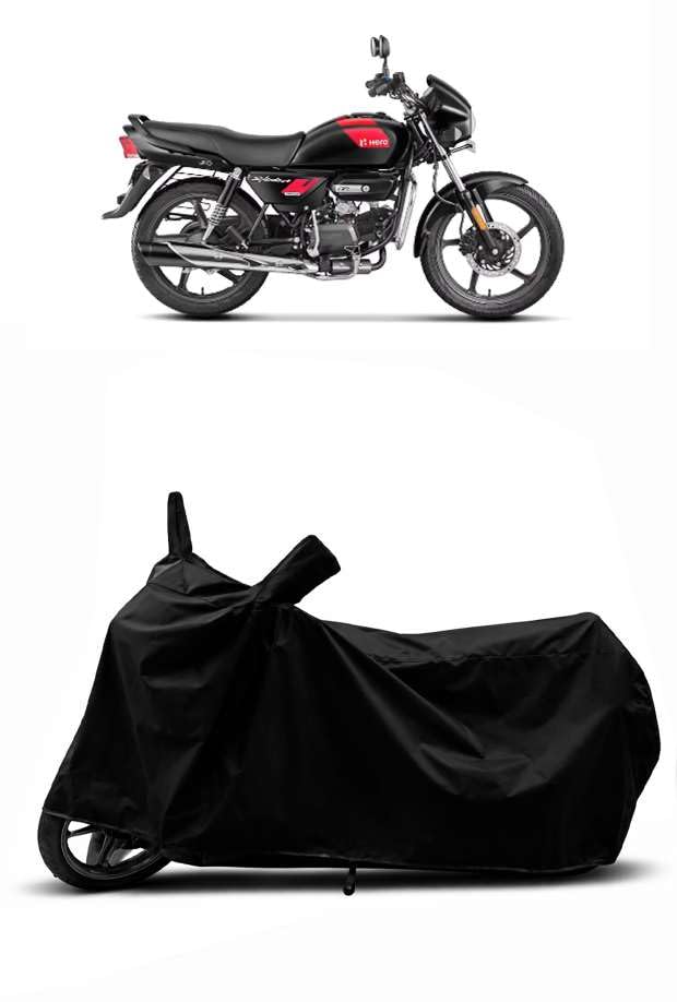 Image of Sheild Heavy Duty Waterproof Scooty & Bike Cover for Hero Splendor Plus Xtec - UV Resistant, Dustproof & Rain Protection, All-Weather Outdoor Cover for Bikes & Scooty with Buckle Straps(Black)