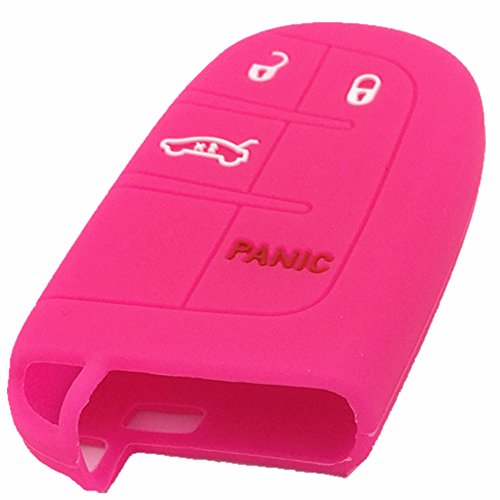 Ezzy Auto Hot Pink 4 Buttons Silicone Key Fob Case Cover Key Cover Key Jacket Skin Protector Fit For Dodge Challenger #TOP4