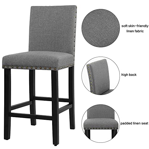 Gotminsi Bar Stools Set Of 4,Nailhead 24 Inches Counter Height Bar Stools For Kitchen Island Upholstered Barstools With Solid Wood Legs For Kitchen, Dining, Bedroom (Grey) #TOP3