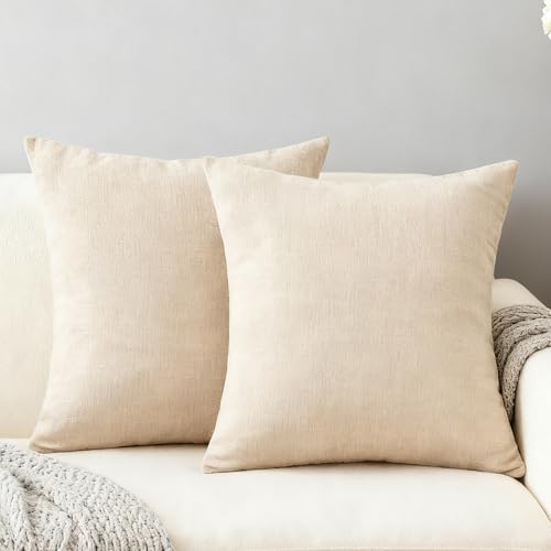 Velvaria Pack of 2 Linen Cushion Covers 45x45cm Beige Throw Pillow Covers for Sofa Couch Bed - Breathable & Decorative