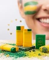 Pinta Rosto Brasil Bastão Verde e Amarelo Maquiagem Facial para Torcida Futebol Copa do Mundo Jogos Festas Eventos Tinta Facial Fácil Aplicação Longa Duração Infantil e Adulto