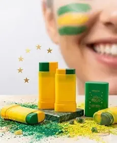 Pinta Rosto Brasil Bastão Verde e Amarelo Maquiagem Facial para Torcida Futebol Copa do Mundo Jogos Festas Eventos Tinta Facial Fácil Aplicação Longa Duração Infantil e Adulto