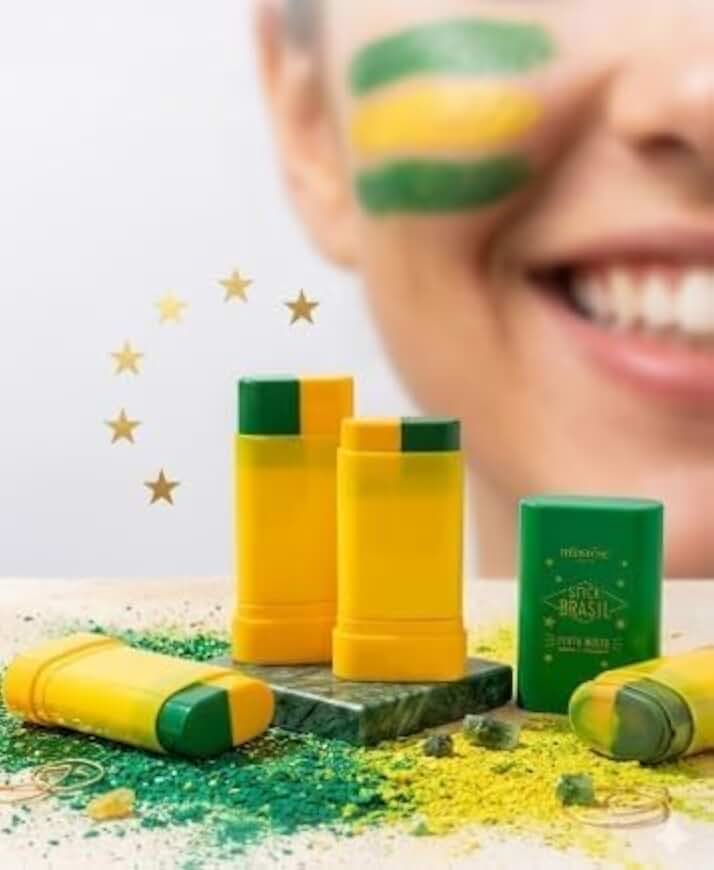 Pinta Rosto Brasil Bastão Verde e Amarelo Maquiagem Facial para Torcida Futebol Copa do Mundo Jogos Festas Eventos Tinta Facial Fácil Aplicação Longa Duração Infantil e Adulto