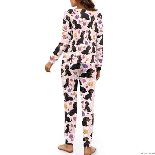 Image of Women's 2 Piece Printed Pajama Set Long Sleeve Sleepwear Set with Long Pants Casual Lounge Sets with Pocket