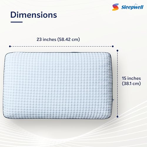Image of Sleepwell Pro Latex Pillow | PU Latex Foam | Neck Support & Pressure Relief | Hypoallergenic & Dust Resistant | Soft Firm | Lightweight & Breathable | Machine Wash | 24 x 16 Inches | Pack of 1