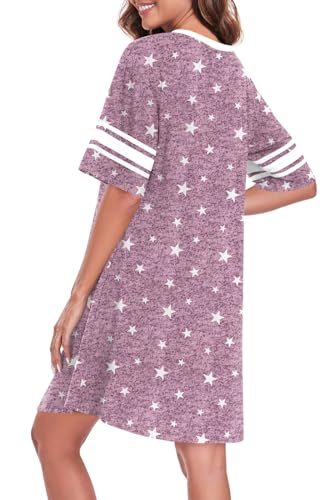 Womens Nightgowns Short Sleeve Sleepshirt Sleepwear Casual V Neck Sleep Dress Loungewear Nightshirts3