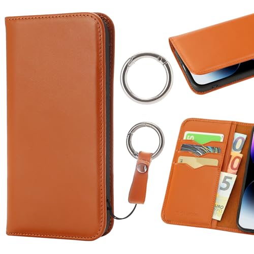 [ Esperanza ] iPhone14 との互換性あり ケース 手帳型 本革 スマホケース （ 牛革 ） 11種の機能性 カード収納 マグネットなし 男女別 落下防止 リング付 ソフトTPU 耐衝撃 落とさないケース 日本メーカー (キャラメル)