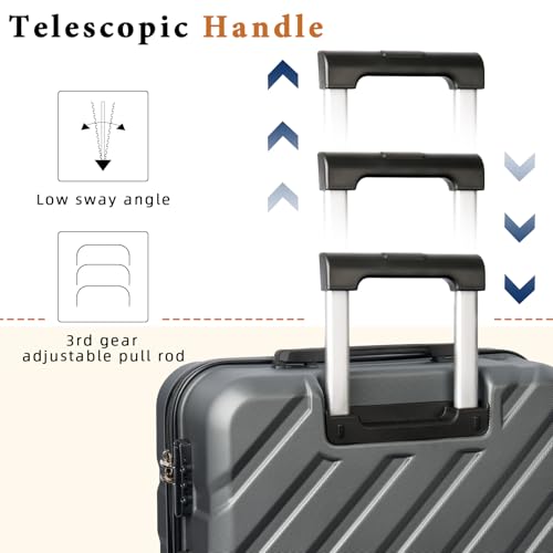 Image of 3 piece Carry on luggage 22x14x9 airline approved Grey | Lightweight ABS Hardside Luggage, TSA-Approved combination Lock, Suitcases with Spinner Removable Wheels (20 inch /DB /TB)