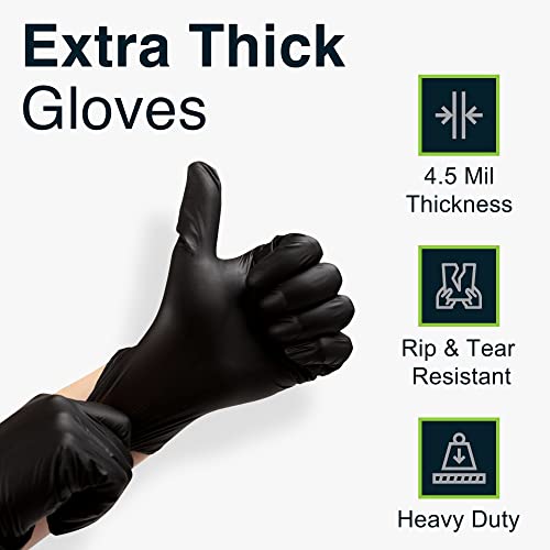 Disposable Black Nitrile Gloves Medium 50 Count - Extra Thick 4.5 Mil - Powder And Latex Free Rubber Gloves - Surgical Medical Exam Gloves - Food Safe Cooking Gloves #TOP1