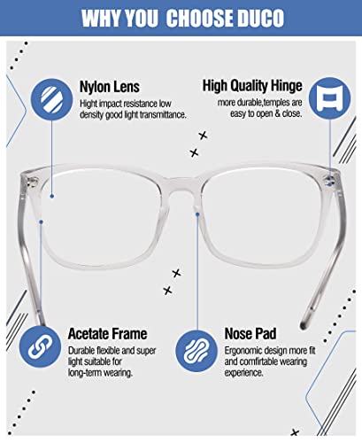 Image of DUCO Blue Light Glasses For Men Women Blue Ray Blocking Glasses Computer Gaming Glasses Retro Square Nylon Lens Acetate Frame Grey 8302