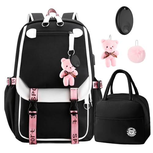 Girls Backpack with Air Tracker Tag, USB Port, Lunch Box Set