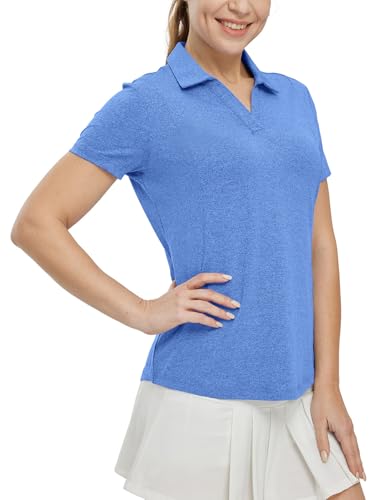 Image of BGOWATU Women's Short Sleeve Golf Tennis Polo Shirts V Neck Collared Workout Tops UV Protection Dry Fit