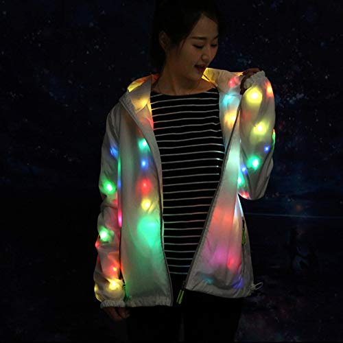 Keepbest Women Men Waterproof LED Glowing Jackets Coat Hooded Costume Light Up for Party