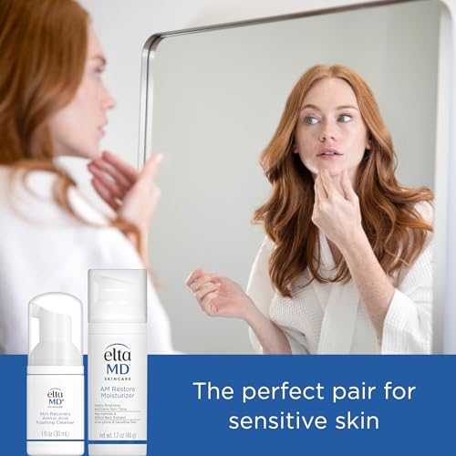 Image of EltaMD AM Restore Face Moisturizer and Skin Recovery Amino Acid Foaming Facial Cleanser Set, For Acne-Prone and Sensitive Skin, 1.7 Fl Oz Moisturizer and 1 Fl Oz Face Cleanser