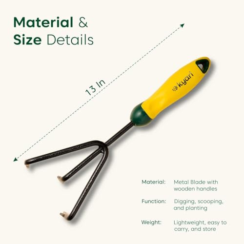 Image of Kyari Hand Cultivator for Gardening | 3-Prong Garden Tool with Handle | Easy-to-Use Tool for Loosening Soil, Removing Weeds & Mixing Fertilizer