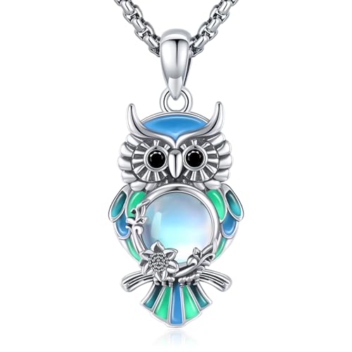 Collier chouette en pierre de lune et argent 925 Eusense pour femme