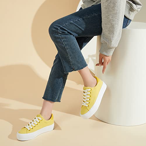 Image of THATXUAOV Womens Platform Sneakers White Tennis Shoes Casual Low Top Fashion Sneakers(Yellow,US5