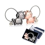 ♥ Paket eingeschlossen: 1 Paar Keychain(Schwarz & Roségold ) ，Größe: 5.5x4.5cm.; 10 Schlüsselring aus Edelstahl.Größe:1.5*25MM