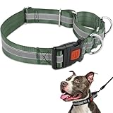 Mayerzon 1.5" Wide Reflective Martingale Collar for Large Dogs, Patented No Pull Heavy Duty Walking Training Dog Collar for Pitbulls German Shepherds, with Buckle, 2 D-Rings, Adjustable (Green, L)