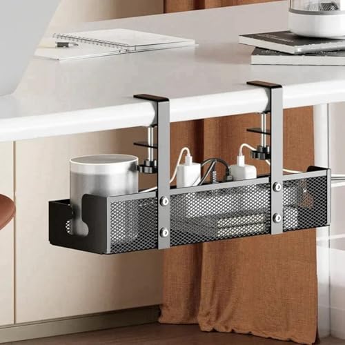 Organizador de cables para debajo del escritorio - Caja de gestión de cables de malla sin perforaciones, soporte de cable con alta capacidad de carga para almacenamiento de cables de escritorio miniatura 5