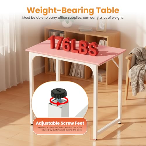 Image of PayLessHere | 32 Inch Computer Desk | Pink | Office Desk with Metal Frame, Adjustable Feet | Water-Resistant, Scratchproof Surface | Sturdy Writing Table for Home Office or Study | Pack of 1