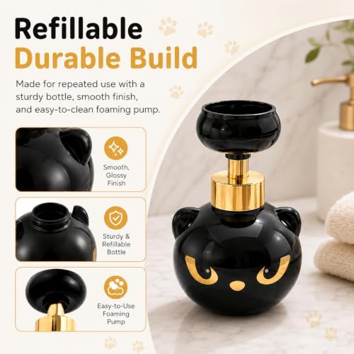 Cute Cat Paw Print Foaming Soap Dispenser, Black Cat Manual Pump,1 - 2