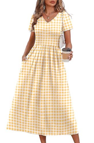 Image of OFEEFAN Summer Dresses for Women Flowy Casual A-Line Midi Dress Beach Vacation Sundresses with Pockets S-2XL