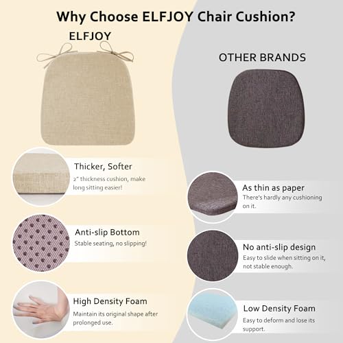 ELFJOY Chair Cushions for Dining Chairs Kitchen Chair Cushions U Shape Non Slip Chair Pads Set of 4 Seat Cushions with Ties Indoor 16.7" x 16" Beige by ELFJOY - Image 8