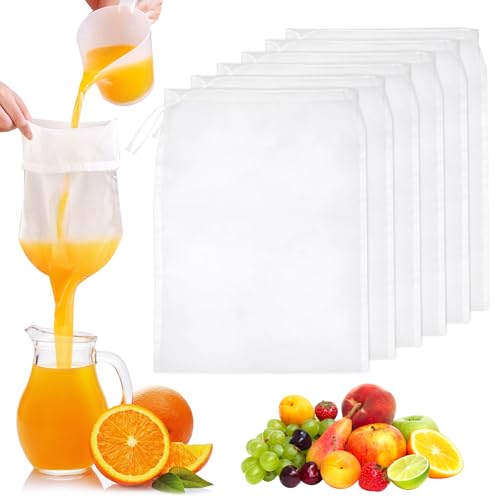 6 Piezas Bolsas de Leche de Nueces,20x30 cm Bolsas de Filtro de Nailon,Colador Leche Vegetal Reutilizable,100 Malla Bolsa Colador de Malla Fina para Bebidas Vegetales,Zumo,Café,Leche de Soja,Yogur