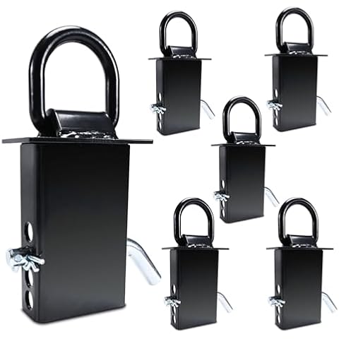 AYMMIC Stake Pocket D-Ring, Heavy Duty Adjustable Trailer Stake Pocket D Ring with 1/2" Hitch Pin, 4 Holes for Adjustment, Capacity of 12,000, Tie Downs for Flatbed Trucks(6 Pack) Cover