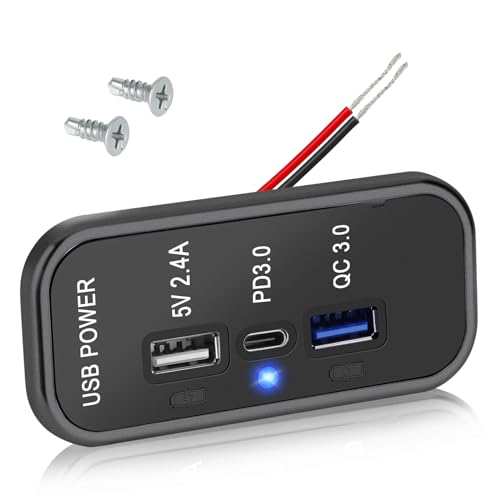 Linkstyle 3 Ports 12V USB Outlet, PD3.0 Type C, QC 3.0 USB A & 2.4A USB A Fast Charger Socket Adapter for Car Marine