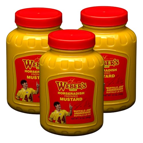 Weber’s Original Horseradish Mustard, 16 oz (Pack of 3) | Buffalo’s Iconic Mustard Since 1922 | Limited-Edition Buffalo Bills “Buffalo Joe” Label | Bold, Zesty, Vegan & Gluten-Free