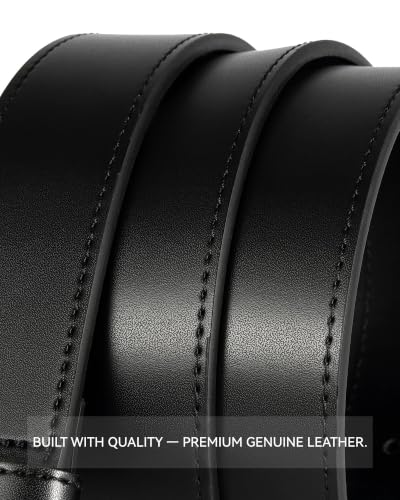 Image of Chaoren Leather Ratchet Belt 2 Pack Dress with Click Sliding Buckle 1 3 /8 inch in Gift Set Box - Adjustable Trim to Fit