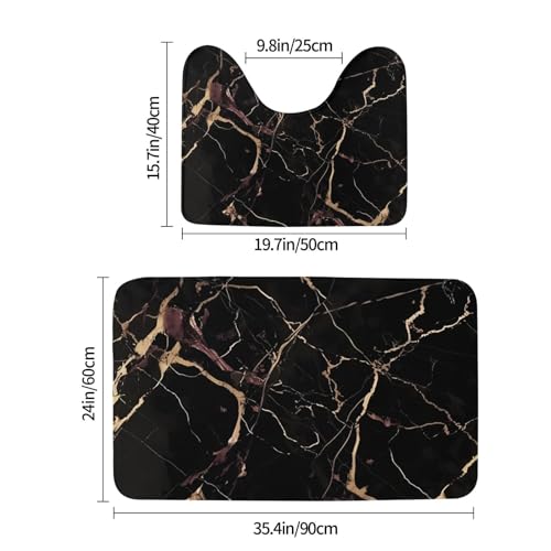 Tapis de bain marbre noir et or microfibres douces élégance - 3