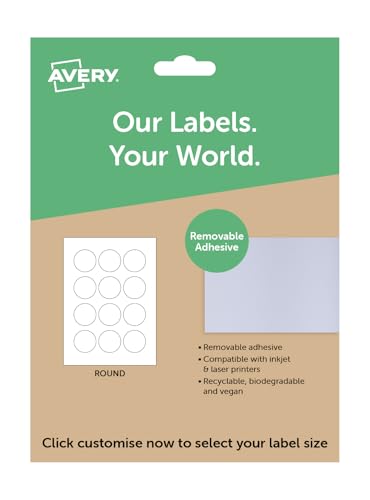 Avery Round Removable White Labels, A4 Printable Sticker Sheets For Custom Stickers, Personalised Labels, Product & Candle Labelling