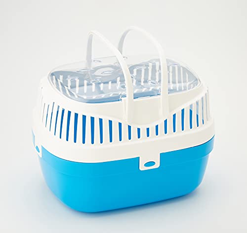 Ferplast Guinea Pig and Other Rodent Carrier ALADINO Medium Travel Cage for Small Animals, Rodents, Guinea Pigs, Sturdy Plastic, Ventilation Grids, Comfortable Handle, 30 x 23 x h 21 cm Blue
