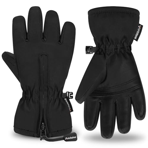 Andake Winter Ski Snow Gloves for Kids 2-14 - Waterproof Thermal Mittens for Boys Girls with Anti-Loss Wrist Strap, Windproof Cold Protection & Cute Printing Design Toddler Snow Gloves
